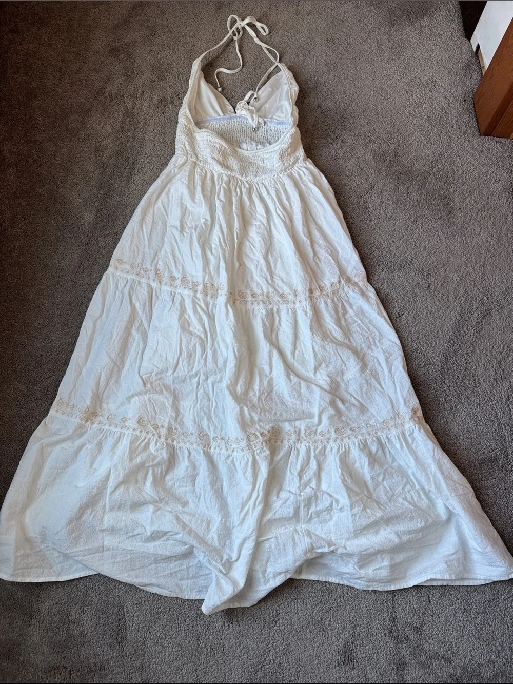 SHEIN White Boho Maxi Dress SIZE M Halter Tie Lace Trim Tiered Sundress - Picture 5 of 6